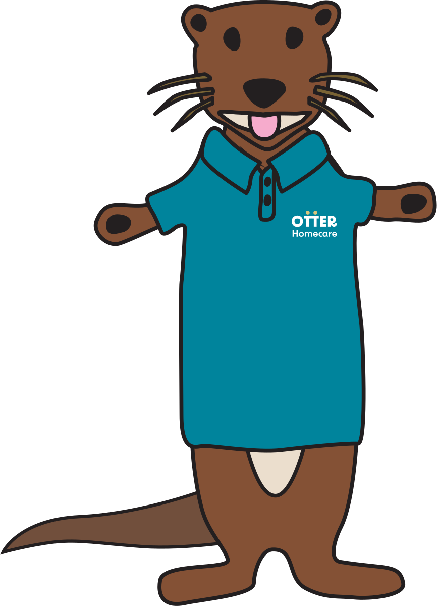 Friendly Otter Homecare mascot waving